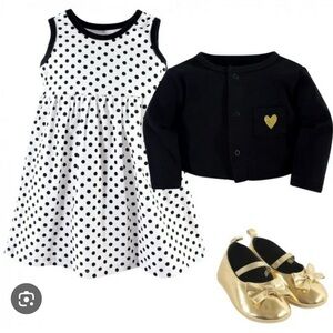 Hudson Baby Polka Dot Dress Set with Gold Shoes